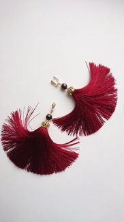 Серьги кисточки бордовые с натуральным гранатом