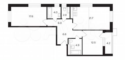 2-к квартира, 77.6 м², 3/19 эт.