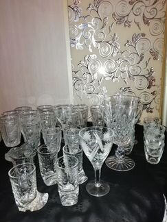 Хрустальные рюмки фужеры бокалы стопки много