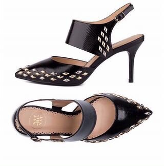 Туфли-мюли чёрные кожаные на каблуке дизайнерские