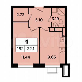 1-к апартаменты, 32.1 м², 12/18 эт.