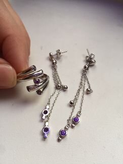 Кольцо + серьги серебро 925