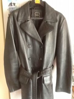 Куртка кожаная, двубортная, модель тренчкот