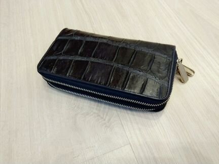 Синий клатч кошелёк из кожи крокодила