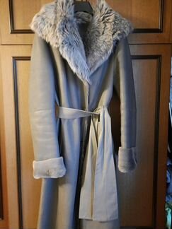 Дубленка серая с капюшоном