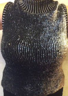 Майка вязанная с пайетками, блестки серебрянные