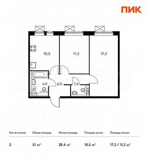 2-к квартира, 51 м², 15/15 эт.