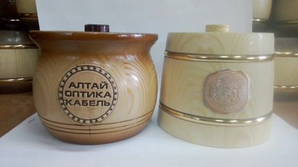 Мёд c Вашим логотипом в деревянных бочках0,25-2кг