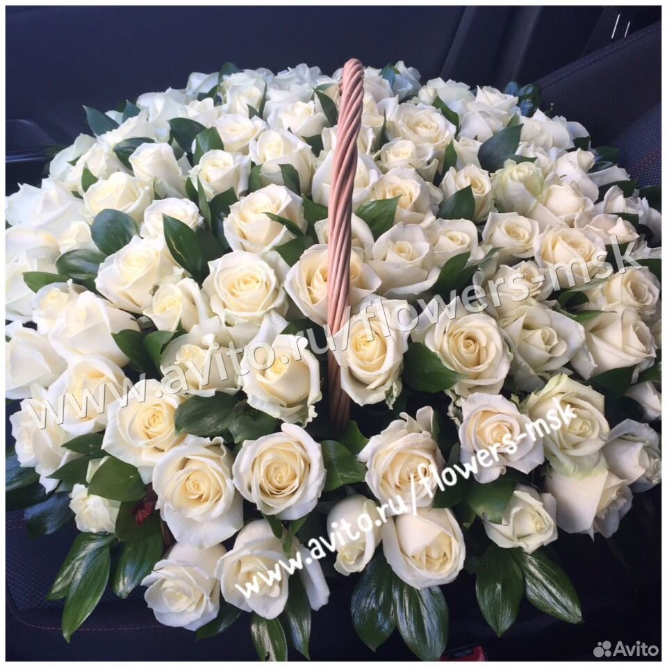 101 роза в корзине Аваланж купить на Зозу.ру - фотография № 1