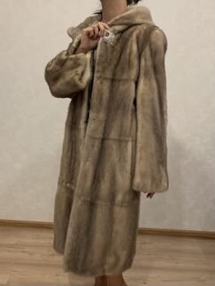 Шуба норковая с капюшоном колотый лёд длинная цель