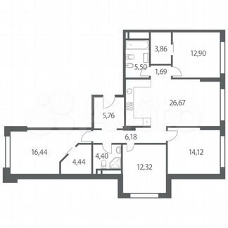 4-к квартира, 114.3 м², 16/35 эт.