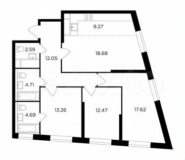 4-к квартира, 95.3 м², 6/30 эт.